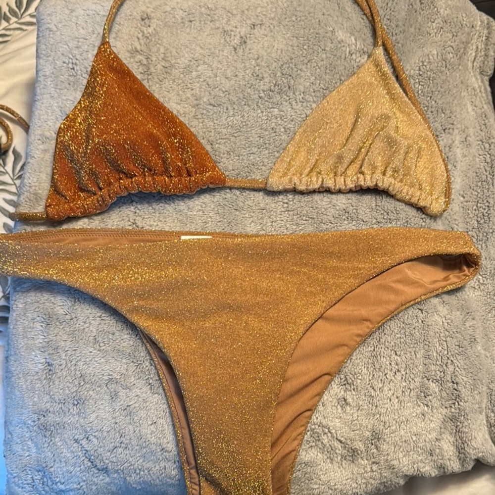 Aerie Gold and Tan Minimalist Bikini Set